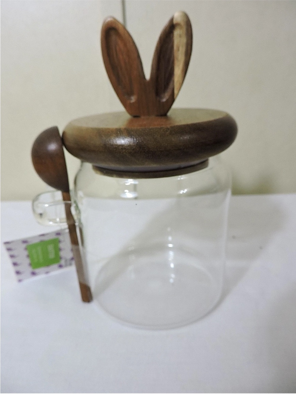 New Wood Lid Glass Jar Cannister with Wood Scoop New with Tag
